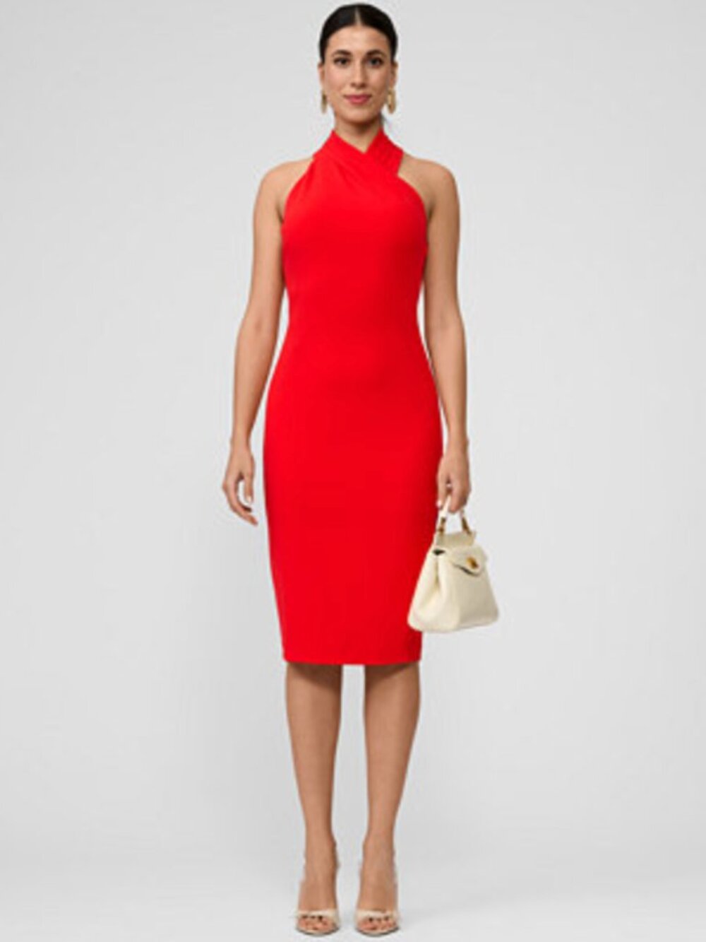 RACHEL ROY | Red Orange High Neck Halter Style Sheath Midi Dress Sz XL
